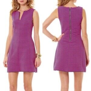 Lilly Pulitzer Brielle Fit and Flare Dress - Pink and Navy Stripe | Size XS